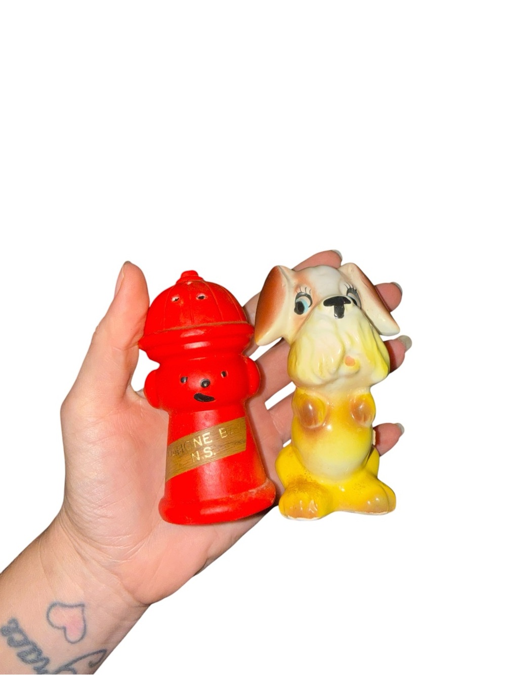 Vintage Red Fire Hydrant & Yellow Dog salt and pepper shakers